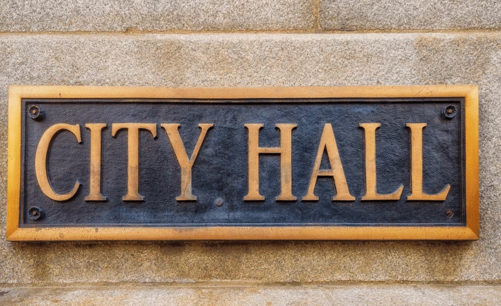 City Hall Brass Sign